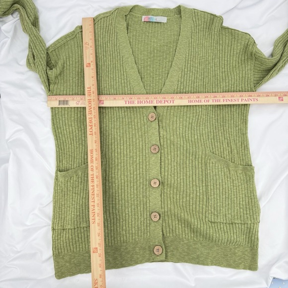 FP Beach Free People M Oversized Green Cotton Linen Rib Knit Longline Cardigan - Picture 6 of 7
